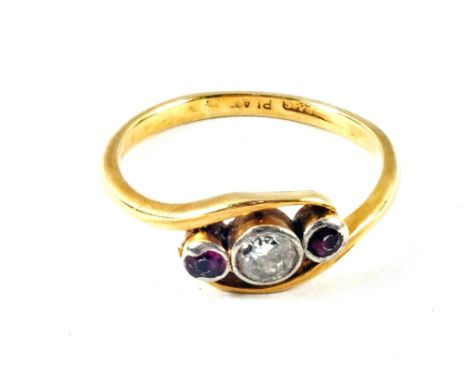 A Gold, Ruby and Diamond set ring, size O