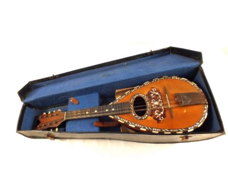 A cased "IL Globo" inlaid, tortoiseshell and Mother of Pearl mandolin
