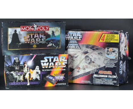 Star Wars - a collection of x3 assorted 1990s boxed Star Wars games / playsets. Comprising: Kenner Electronic Millennium Falc