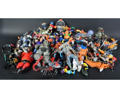 A large collection of assorted retro vintage 1990's and later playset action figures. Various themes and characters to includ