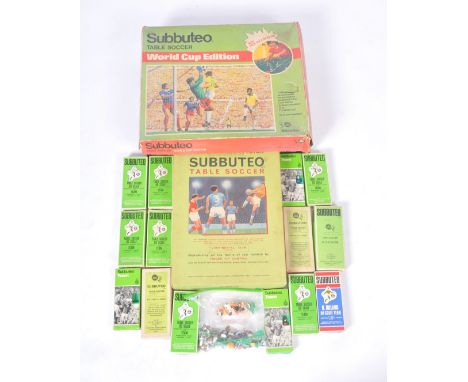 A large collection of vintage Subbuteo table top football game sets and accessories of various stages of completeness to incl