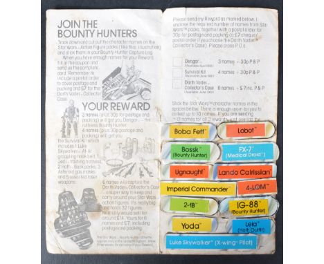 Star Wars - a scarce original vintage Bounty Hunter leaflet, completely filled out with the action figure cardback names, but