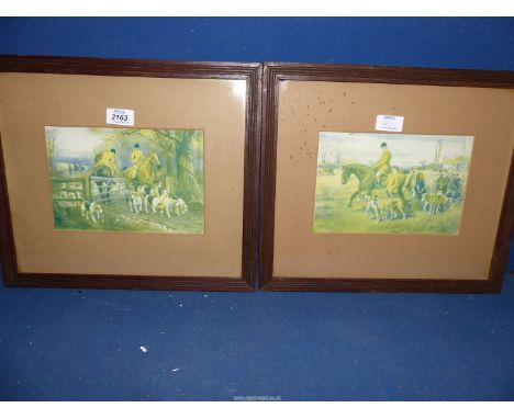 A pair of wooden framed Hunting Prints, 15 1/2" x 13 1/2".