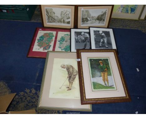 A Walter Travis print 'The Deadly Putter', Glen Green golf picture, two framed photographs of Ben Hogan, Ross High Street 190
