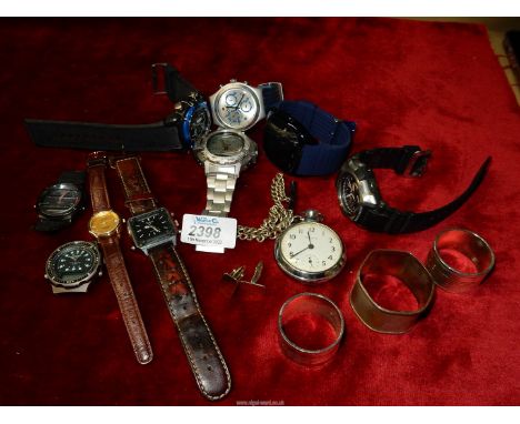 A quantity of wristwatches  and watch faces including Sekonda, Casio, Pulsar etc plus an Ingersol pocket watch, napkin rings 