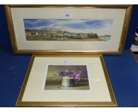 A Rob Ritchie Limited edition Print of flowers -Lavetera and Wild Pinks and a framed Lithograph of coastal scene - Castle Roc