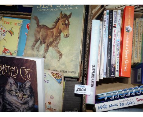 Two boxes of vintage/modern children's books including antique "Wind in the Willows", "Sooty'', Garfield, etc.