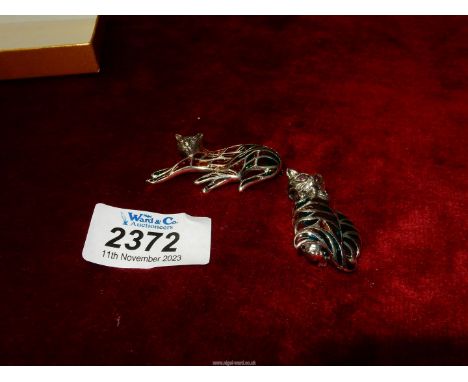 Two 925 silver and enamel hallmarked "Cat" brooches.