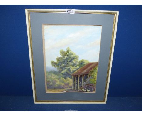 A framed and mounted Oil painting titled verso "Sussex Barn", signed lower left K. Pimm, 15 1/2" x 19".