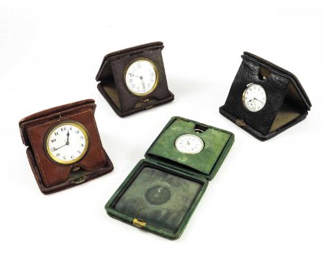 4 POCKET WATCHES, EACH IN A TRAVEL CASE