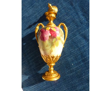 ROYAL WORCESTER VASE SHAPE G1020, DE FLOWERS SIG K BLAKE, A/F DAMAGE TO NECK