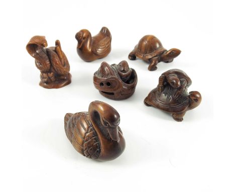 6 VARIOUS CARVED FRUITWOOD ORIENTAL NETSUKE
