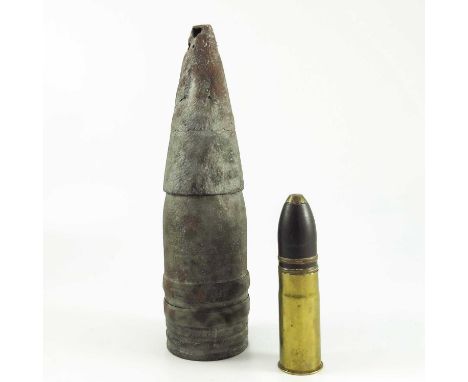 INERT ORDNANCE, A SCARCE PANZERGRANATE 39/45 8.8 cm TIGER TANK ROUND AND A 1918 NAVAL POM POM SHELL