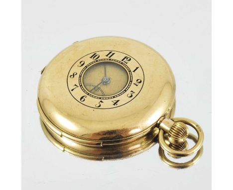 VICTORIAN 18CT GOLD HALF HUNTER POCKET WATCH WITH ENGRAVED GOLD DIAL, SUBSIDIARY SECONDS, 77g GROSS, APPROX. DIA.