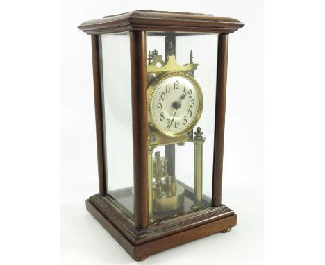 4 GLASS MANTLE CLOCK WITH SUSPENDED ROTATING PENDULUM