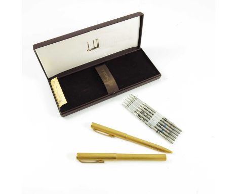 DUNHILL 'BRUSHED GOLD' PEN AND BALLPOINT SET IN BOX