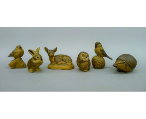 Six Poole pottery animals. The largest 13.5 cm long.