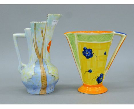 An Art Deco Myott jug no. 8497 together with a Beswick Art Deco jug decorated with rabbits. The latter 23 cm high.