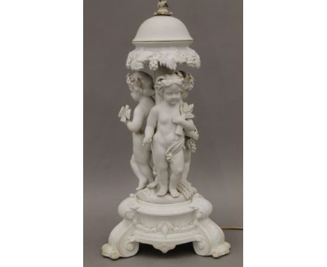 A Victorian Parianware figural table lamp. 70 cm high overall.