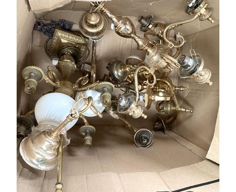 A four branch centre light and other brass light fittings