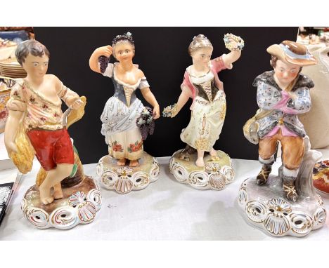 A matched set of Royal Crown Derby bone china figures, the four seasons, 2 with matt finish, 2 with gloss finish, signed by v