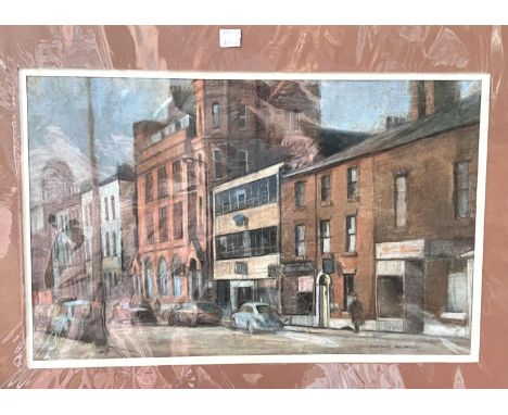 Gordon Radford, street scene, pastel, signed 28 x 44cm, unframed 