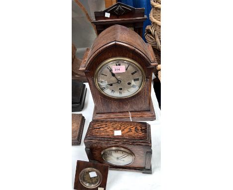 A late 19th century Vienna style wall clock with strike; an Edwardian chiming mantel clock in inlaid oak lancet top case, hei