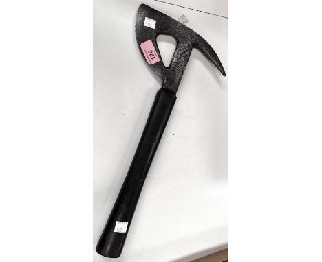 A 1944 military R.A.F. escape axe with long rubber handle, shaped head and pick to the back. 
