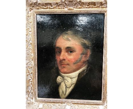 ENGLISH SCHOOL 19TH CENTURY, oil on canvas, lead portrait of a gentleman in a silk scarf, 42 x 33cm, framed. 