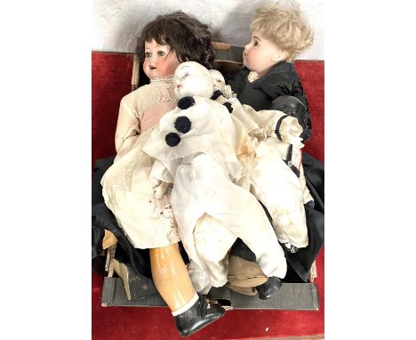 A late 19th/early 20th century sleepy eye doll with leather legs, ht 76cm; similar German doll and 3 other vintage dolls 