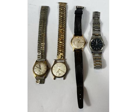 A 9ct gold cased Griffon 21 jewel gents wristwatch, a vintage Oris, Seiko and another, Griffon gross weight with movement 28.