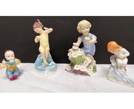 A Royal Worcester figure "May'' 3455; a Royal Worcester figure "At the Seaside"; a Royal Worcester figure "China" and another