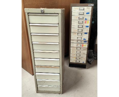 2 vintage metal collector's cabinets, 15 drawers in one, 94cm height 