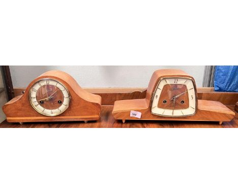 A stylish light wood cased Hermle mantel clock; another similar. 