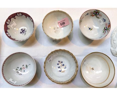 6 18th century tea bowls, 1 Coalport, 1 Caughley, 1 possibly "Factory X" etc (1 small rim chip)&nbsp; 