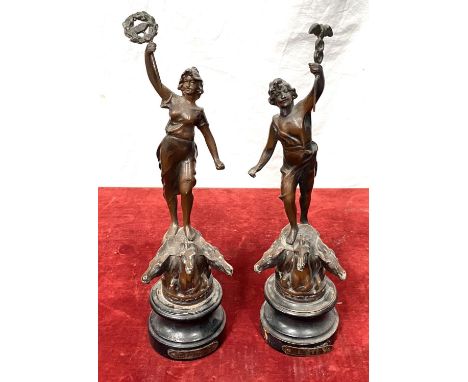 A pair of French spelter figures L'ete and Le Printemps, height 36cm 