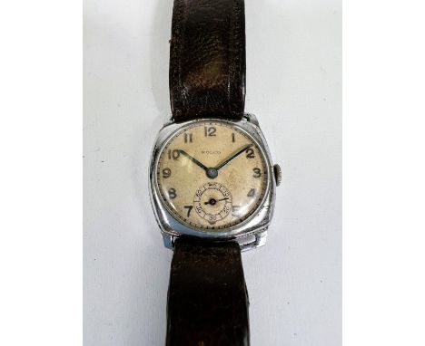 A ROLEX "Rolco" cushion shaped gents chromium plated wristwatch, manual wind, with Arabic dial and subsidiary seconds dial, s