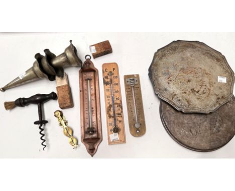 A vintage wooden handled Corkscrew with brush; other collectables etc. including sovereign scales etc. 