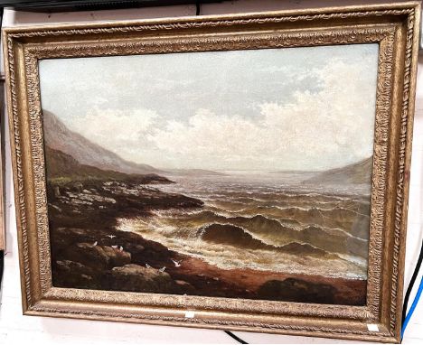 A Victorian seascape oil on canvas in a gilt frame, signed indistinctly bottom right, 50 x 67cm. 
