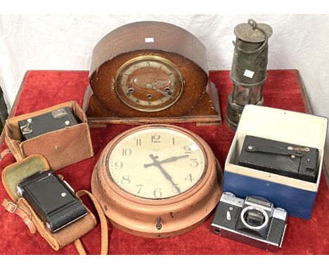 PROTECTOR MINER'S LAMP, a Bakelite wall clock, 4 cameras etc 