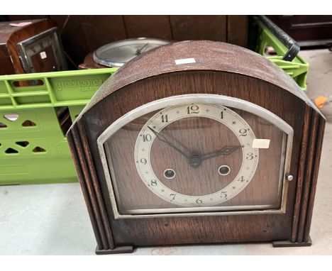 Two 1930's mantel clocks with chime; a mantel clock with strike; various 19th century prints, framed and glazed 