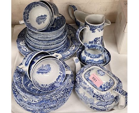 A Spode Italian blue and white part dinner service, teapot etc. 