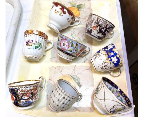 8 late 18th/early 19th century teacups, 4 New Hall and 4 Alcock (2 with cracks) 