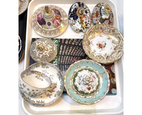8 various early 19th century porcelain lids and 2 saucers 