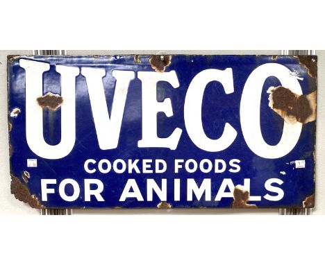 A vintage enamelled advertising sign UVECO cooked food for animals 