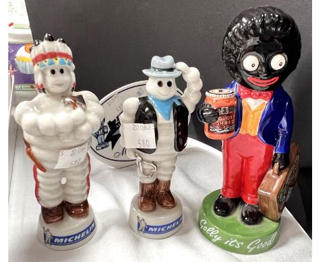 Coalport Golden Shred figure  boxed and two Wade Michelin Man figures of a Cowboy and a Native American.These items are liste