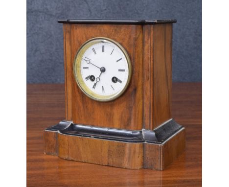 French walnut and ebonised two train mantel clock, the Japy Freres movement with outside countwheel striking on a bell, withi