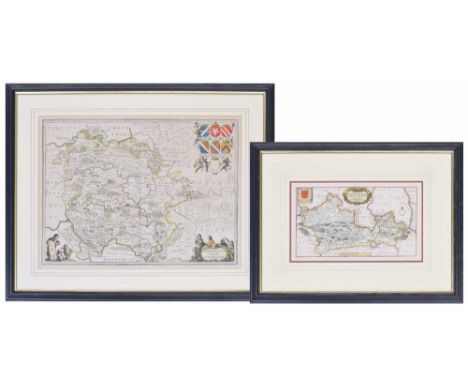An old map of Herefordshire showing the heraldic coats of arms of the notable families of the county also inscribed Herefordi