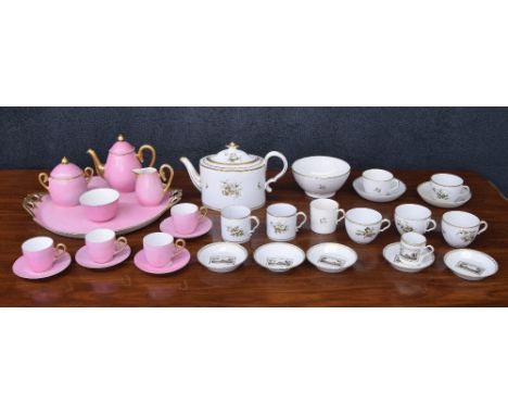 19th century Spode monochrome decorated porcelain part tea set&nbsp;including a 343 pattern teapot etc.; together with a pink