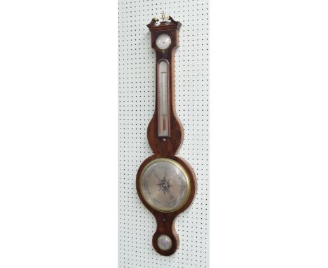 Mahogany four glass wheel barometer, signed Gugeri &amp; Carughy, London on the bottom level dial, with 8" principal silvered